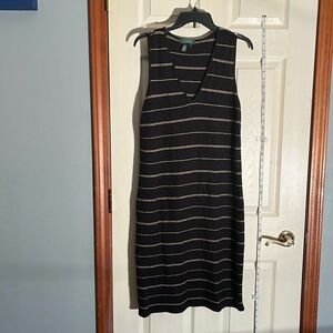 Lauren Ralph Lauren-M-black with tan stripes-linen blend, midi, sleeveless dress